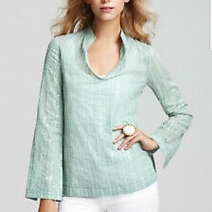 Tory Burch Green Striped Logo Sequined Popover